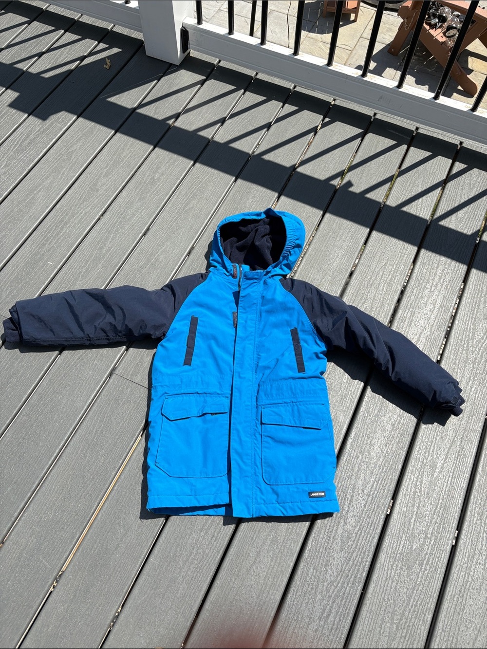 Lands' End Bright Blue and Navy Kids Puffer Jacket with Hood